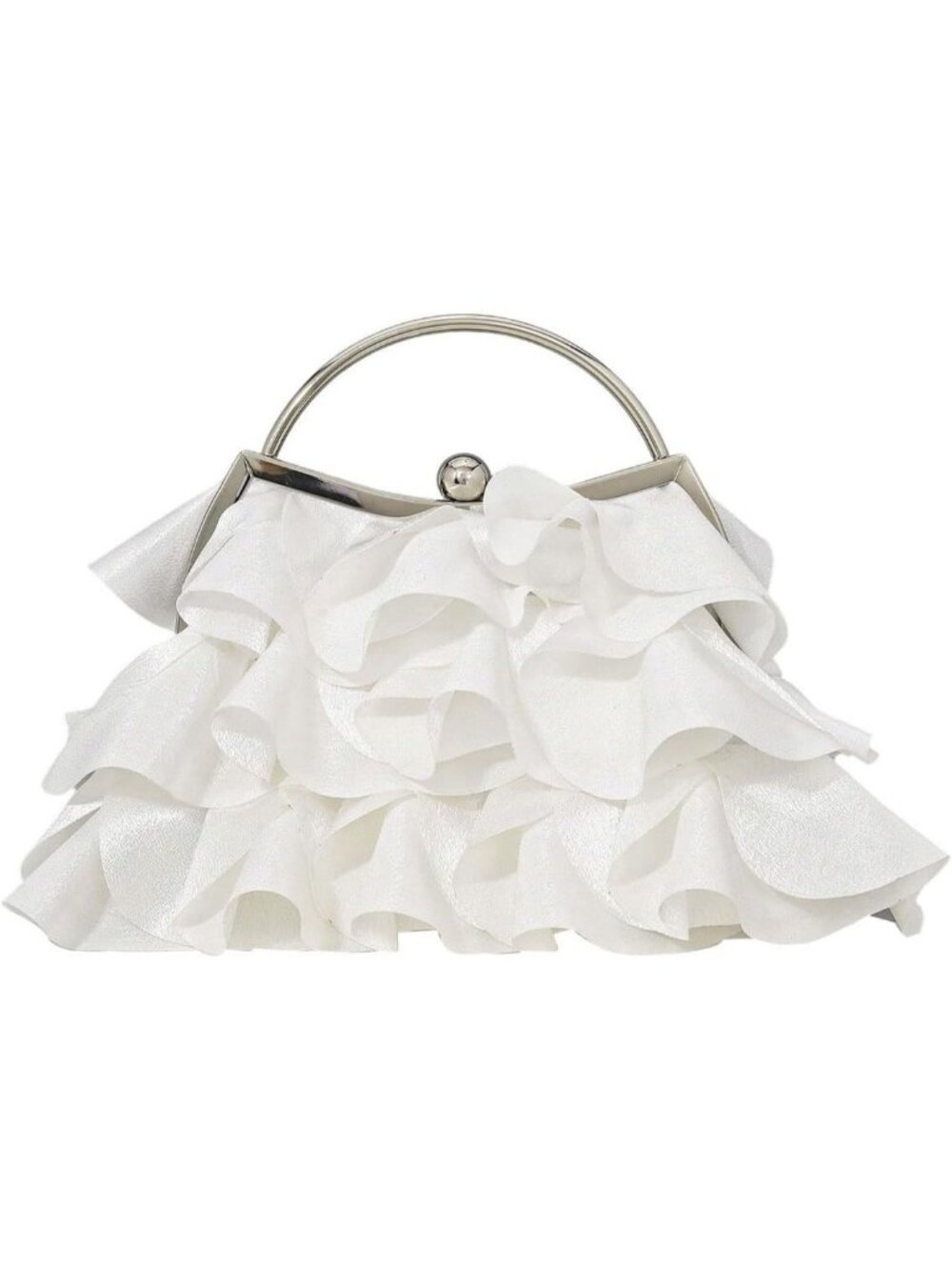 Women's White Floral Clutch Purse Wedding Guest Bow Evening Crossbody Bag